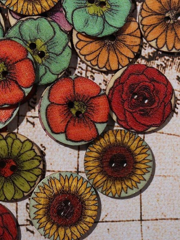 Vintage Colorful Printed Round Buttons