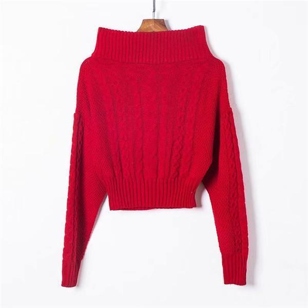 Sexy one word led off-the-shoulder solid color sweater