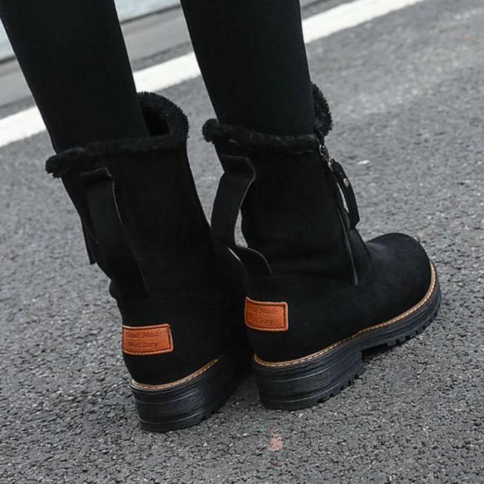 Women Round Toe Snow Boots Zipper Casual Artificial Suede Shoes