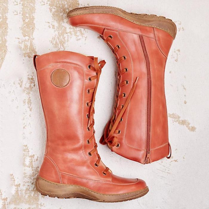 Women's casual lace-up zipper boots
