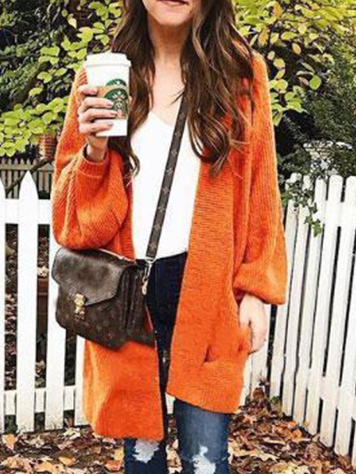 Casual Loose Plain Knit Sweater Cardigan