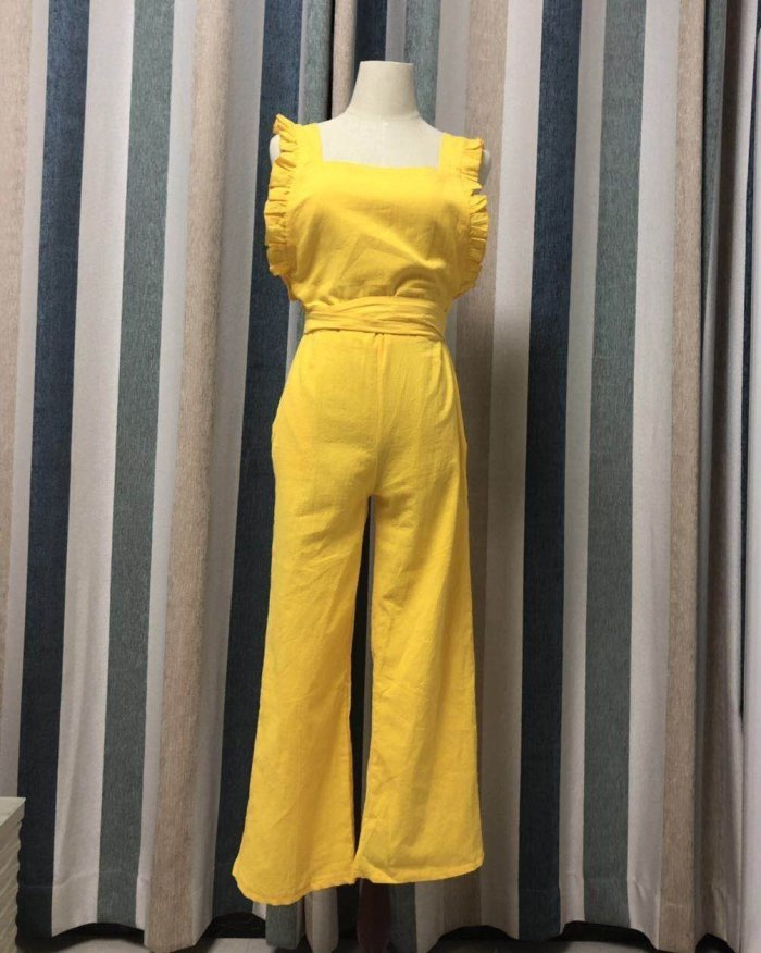 Sexy Backless Sleeveless Linen Jumpsuit