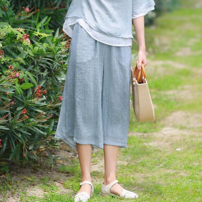 Leisure Loose Elegant Double Wide Leg Trousers