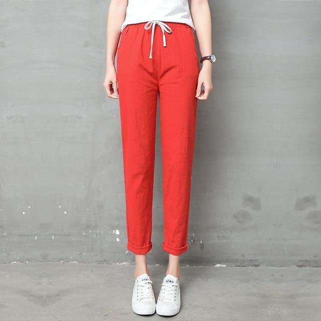 Women's Cotton Linen Ankle Length Pants