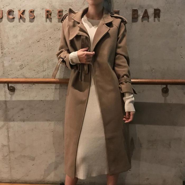 Fashion Pure Colour   Long Sleeve Coat