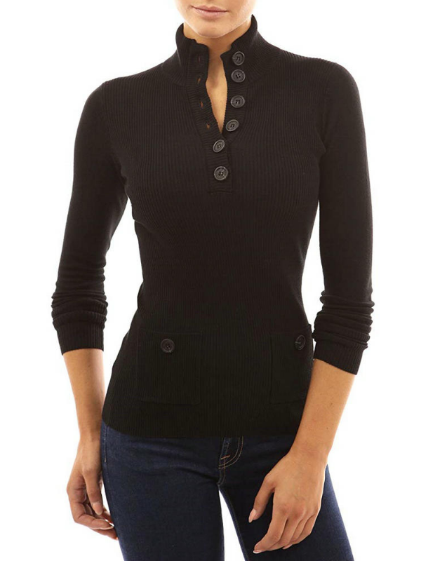 Buttoned Long Sleeve Appliqued Bodycon Sweaters