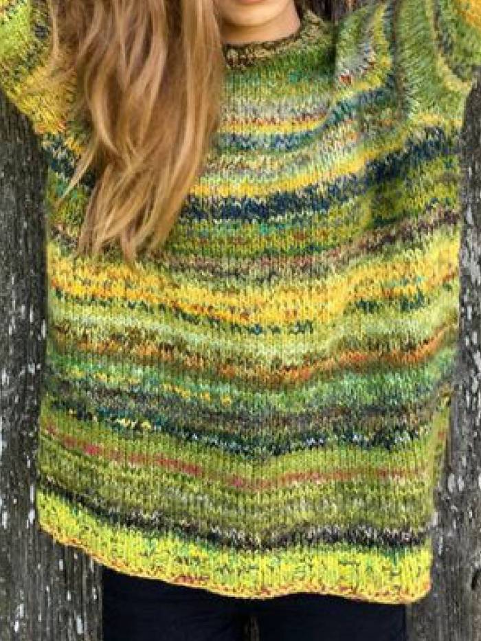 Long Sleeve Shift Color-Block Sweaters