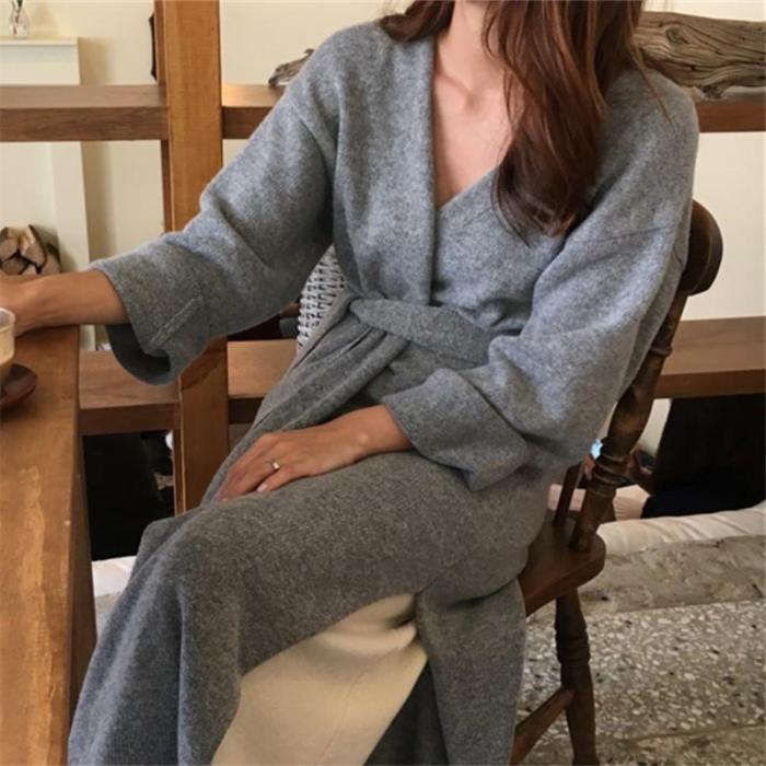 Fashion Frenulum Long Knitted Sweater Cardigan Coat