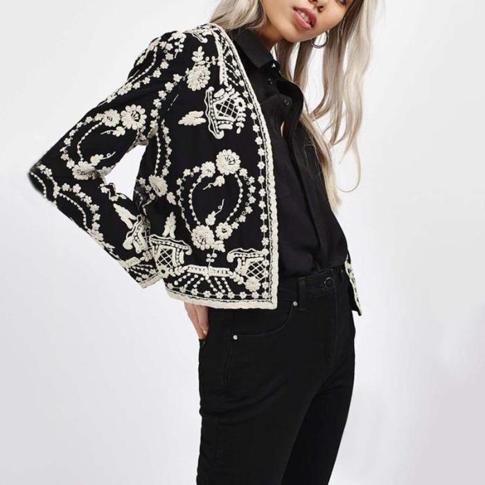 Women's Vintage Printed Color Long Sleeve Tight Blazer