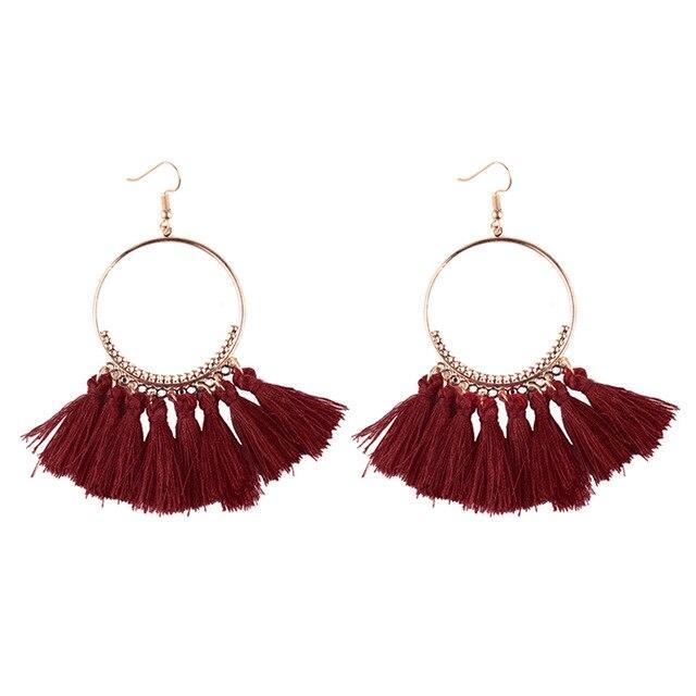 Bohemia Style Colorful Thread Tassel Pendants Big Round Hoop Earring