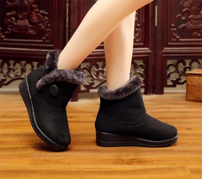 Women Snow Mid Calf Booties Casual Button Comfort Warm Shoes