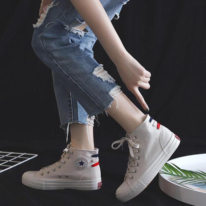 Vintage Women Solid Color High Canvas Sneakers