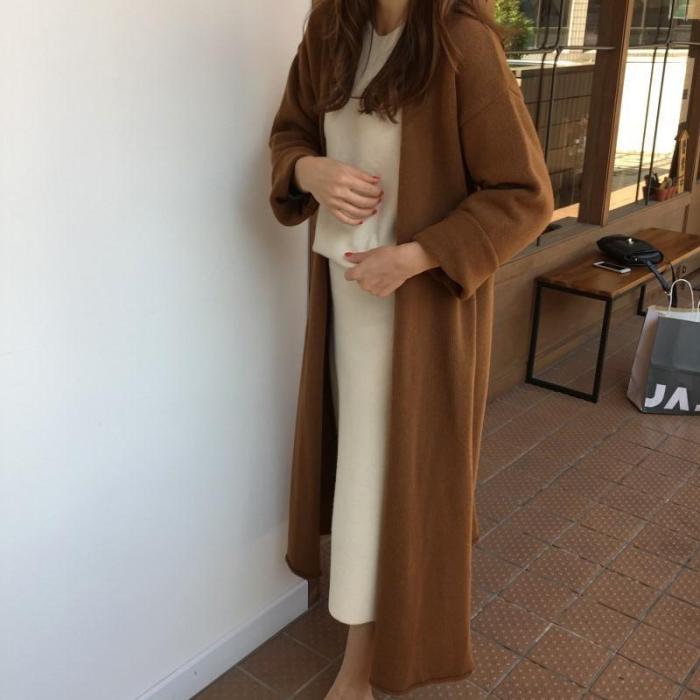 Fashion Frenulum Long Knitted Sweater Cardigan Coat