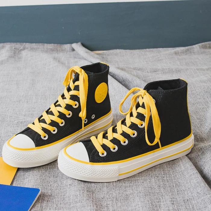 Women's Fashion Casual Solid Color High Canvas Sneakers