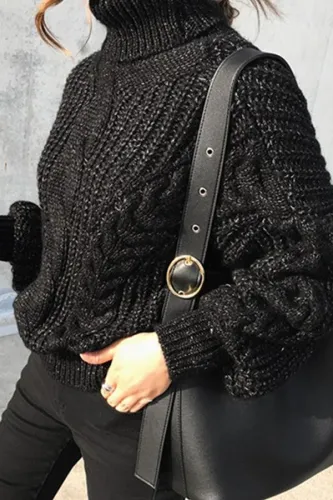 Fashion turtleneck loose solid color sweater