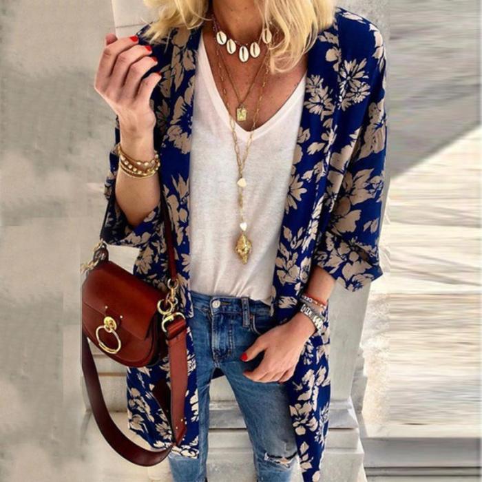 Loose Mid-Length Printed Cardigan Coat