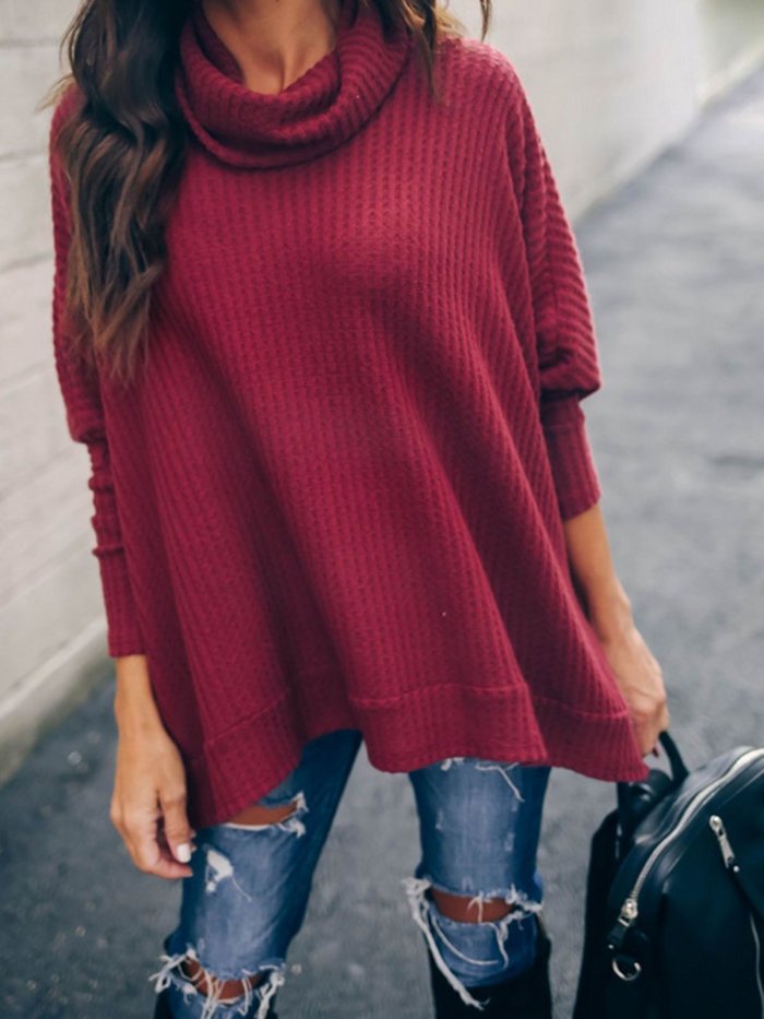 4 Colors Elegant Turtle Neck Paneled Knit Wear Sweaters