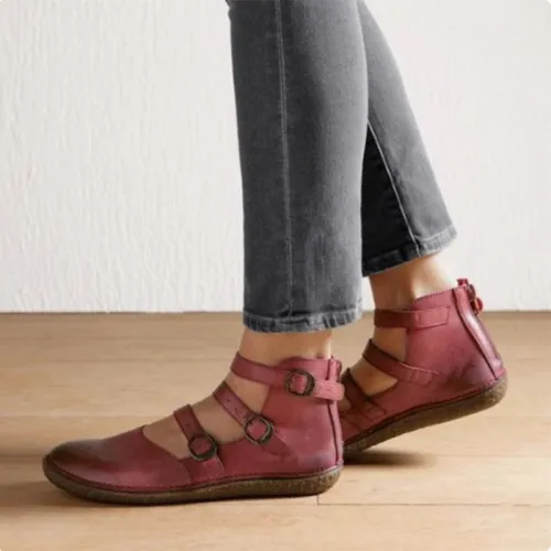 Flat Heel Adjustable Buckle Leather Shoes