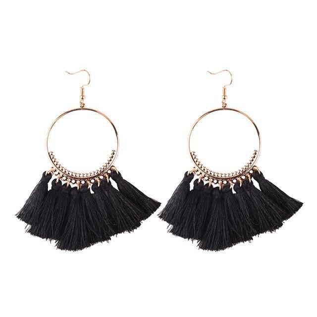 Bohemia Style Colorful Thread Tassel Pendants Big Round Hoop Earring
