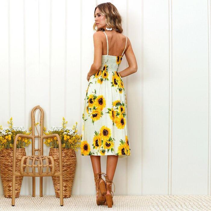 Sexy Summer Button Beach Boho Bohemian Dress