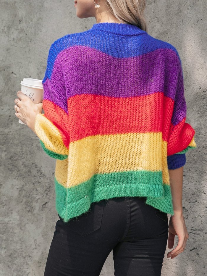 Multicolor Sweet Knitted Ombre/tie-Dye Sweater