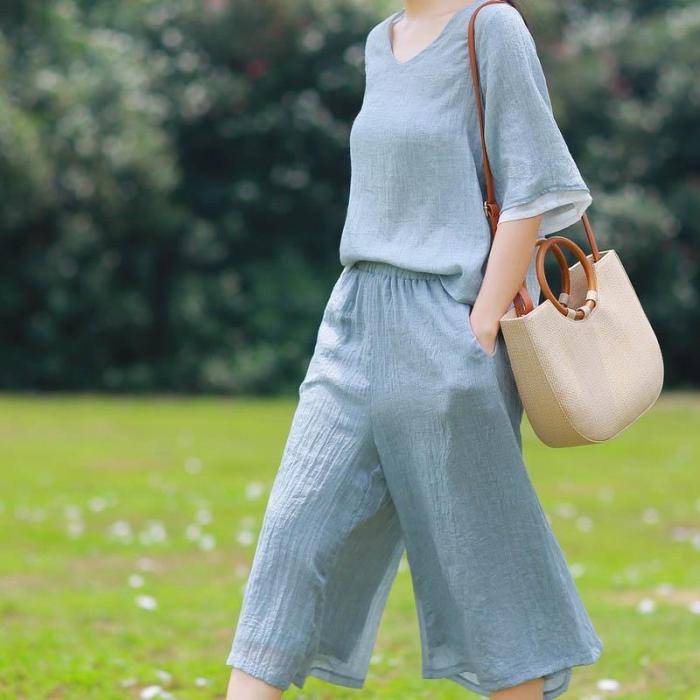 Leisure Loose Elegant Double Wide Leg Trousers