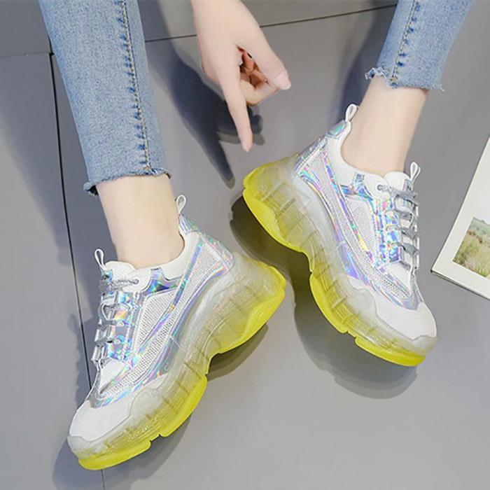 Thick-Soled Crystal Jelly Women Colouring Sneakers