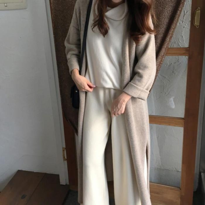 Fashion Frenulum Long Knitted Sweater Cardigan Coat