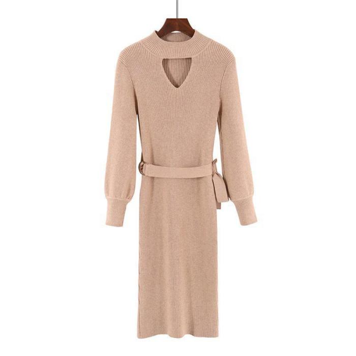 Casual Sexy Pure Color   Knitted Sweater Maxi Dresses