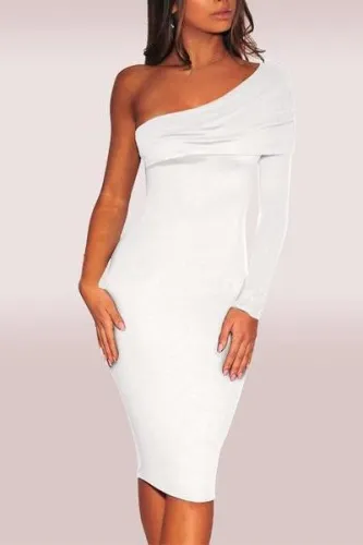 Casual Sloping Shoulder Pure Colour Bodycon Dresses