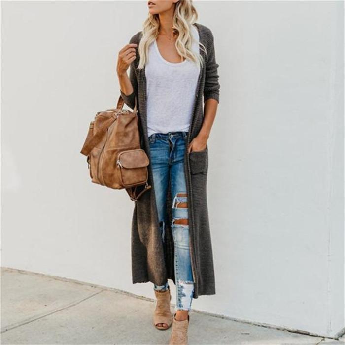 Fashion Button Long Sleeve Pocket Cardigan