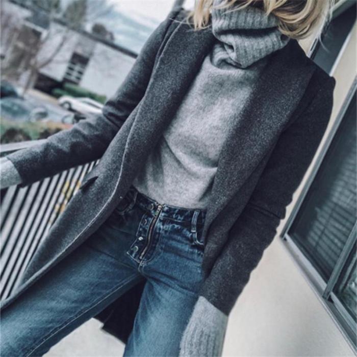 Minimalist Solid Color Autumn And Winter Long Cardigan Coat