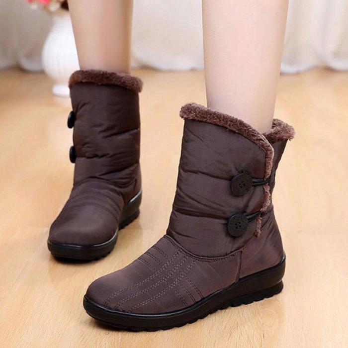 Women Snow Mid Calf Booties Casual Button Comfort Warm Shoes