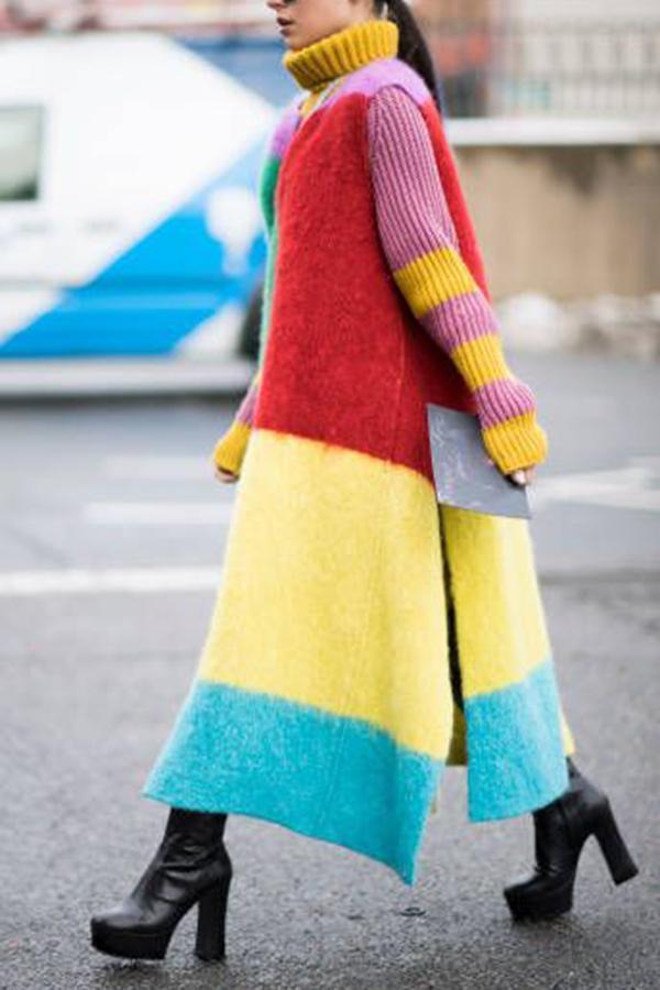 Fashion Contrast Color   Sleeveless Slit Coat