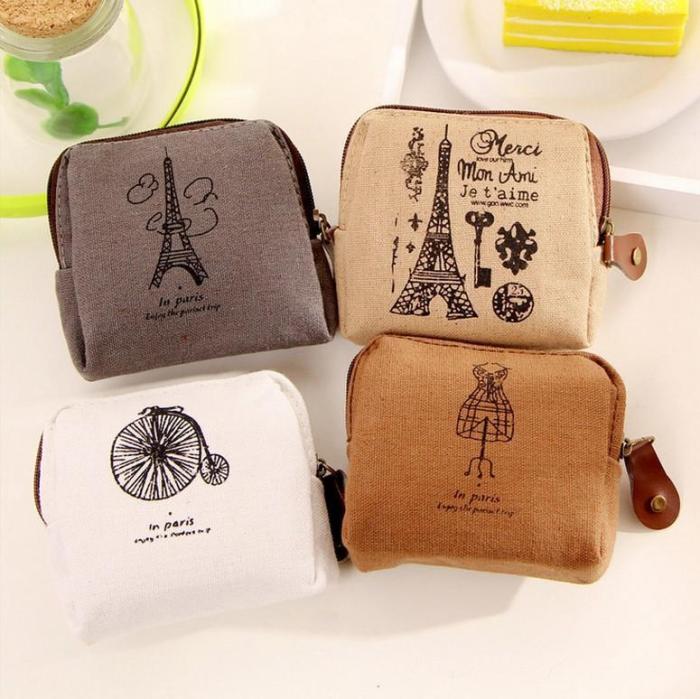 Paris Vintage Canvas Coin Purse