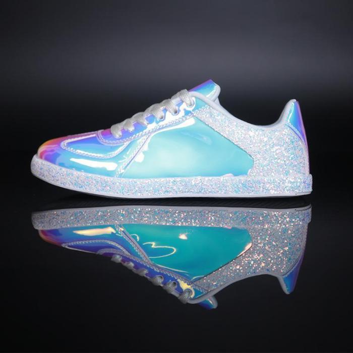 Euramerican Style Lace-Up Low-Top Metal Sneakers