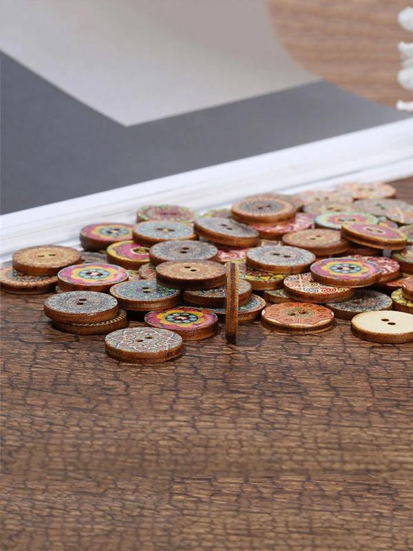 About 100Pcs Multi-Color Wooden Round Sewing Buttons for DIY Craft Decoration