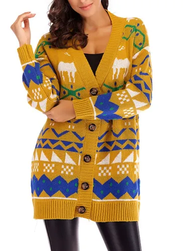 Casual Paneled Animal Cotton Sweater