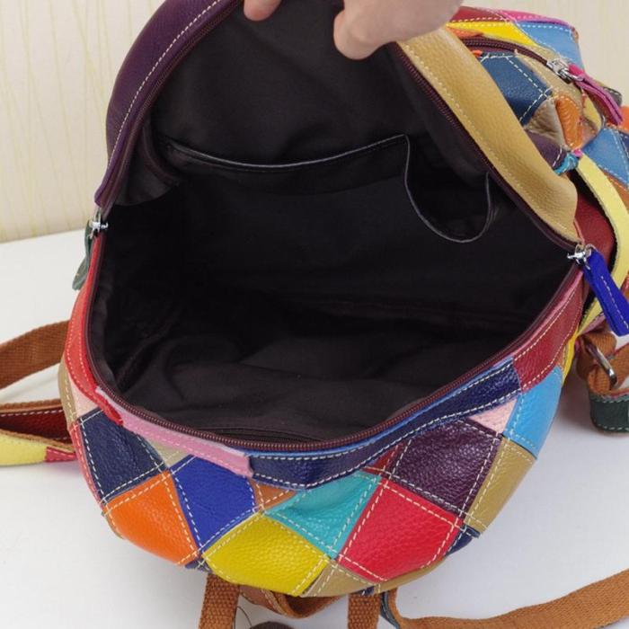 Leather stitching bohemian backpack