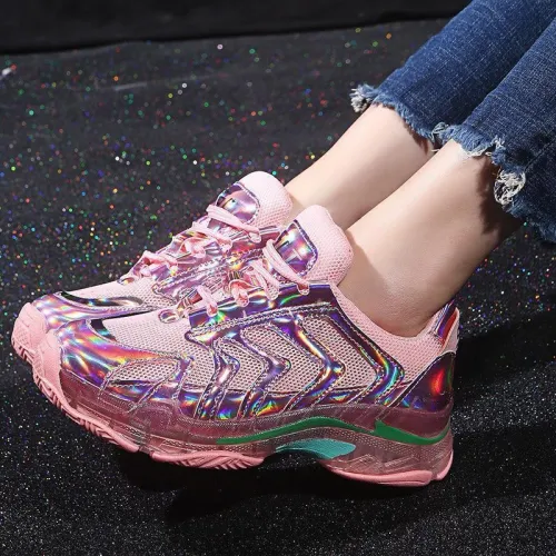Fashion Laser Colorful Crystal Platform Old Shoes