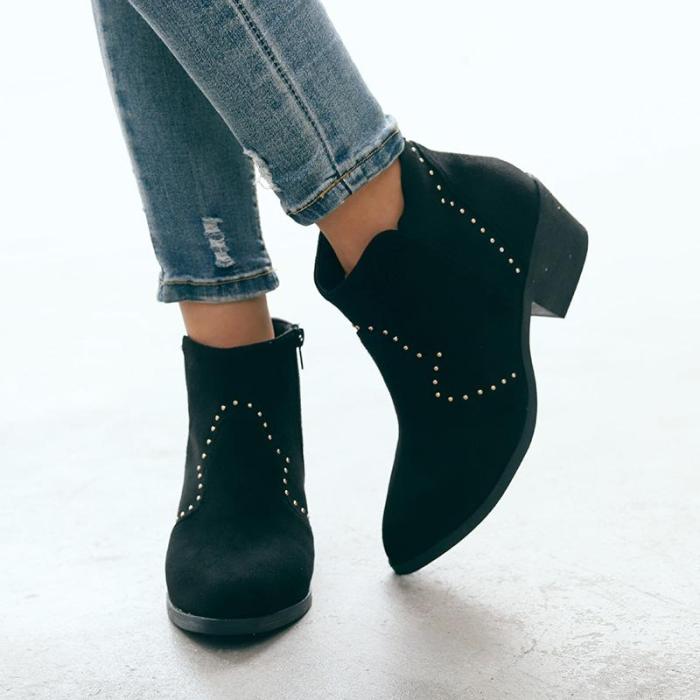 Chunky Heel Closed Toe Women Boots