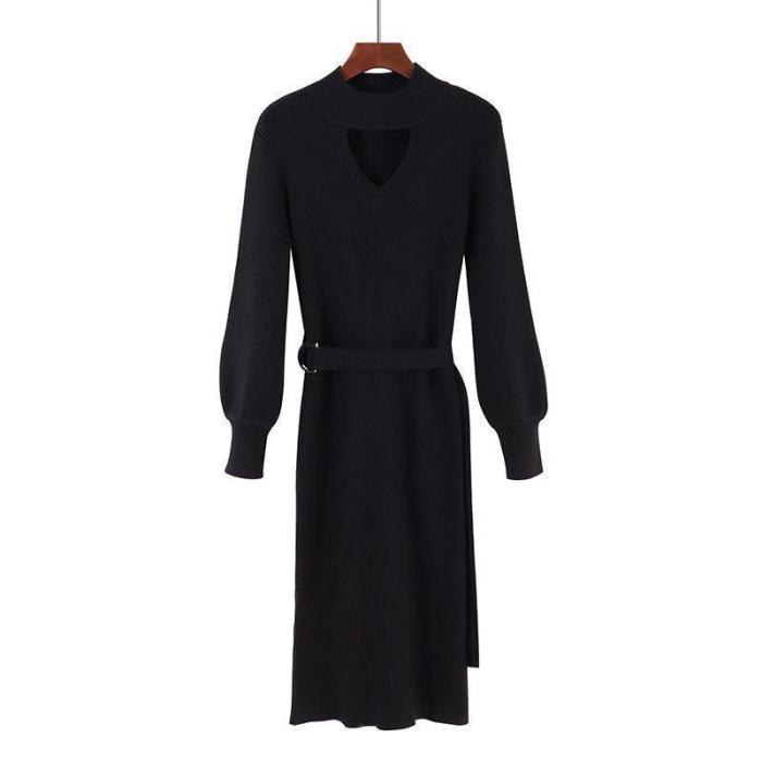 Casual Sexy Pure Color   Knitted Sweater Maxi Dresses