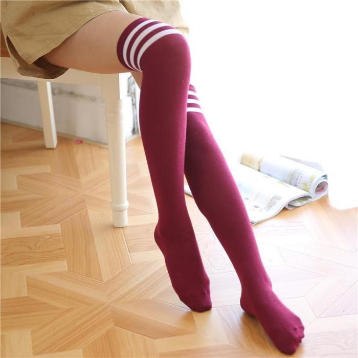 Three Striped Overknee Socks Sports Football Socks