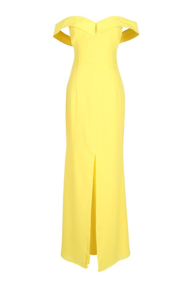 Sexy Yellow Off Shoulder Short Sleeves Fishtail Bodycon Dress