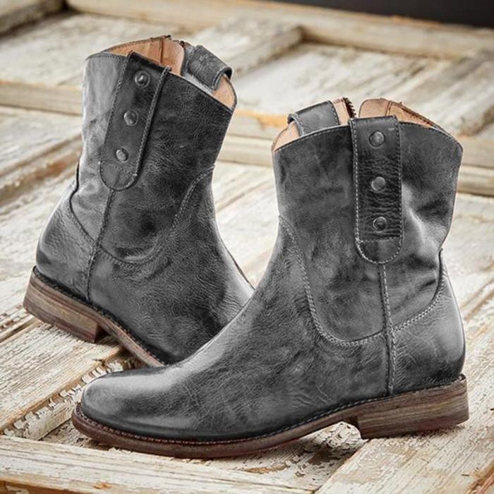 Women Casual Vintage Boots With Side Zipper