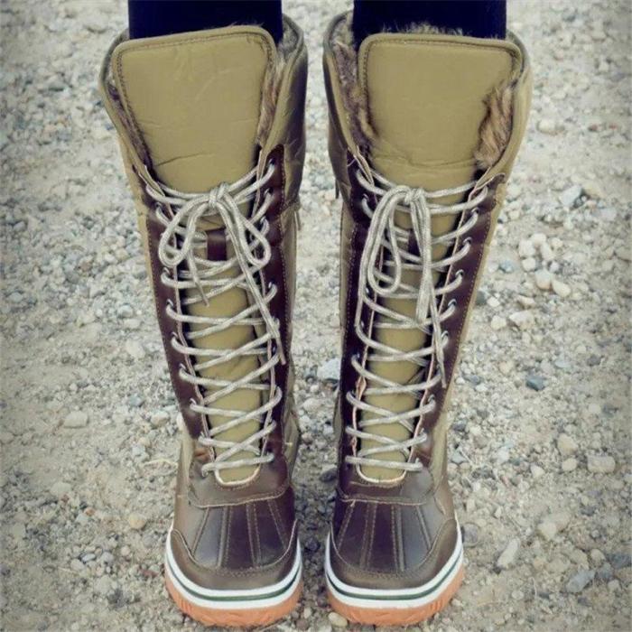 Women Winter Comfy Lace Up Mid-Calf Boots