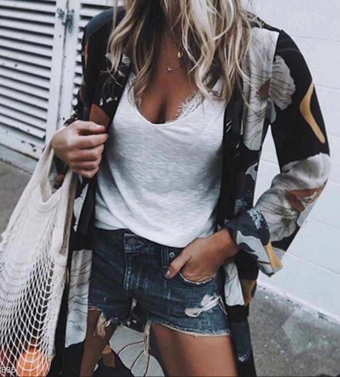 Long-Sleeved Printed Chiffon Blouse