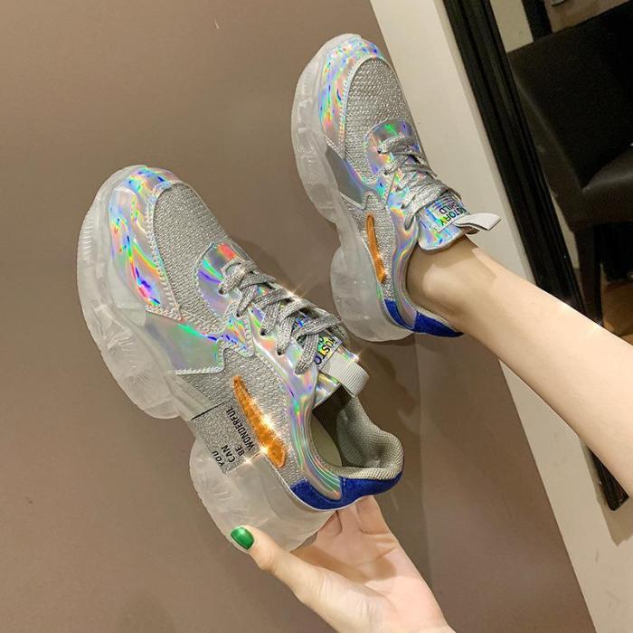 Sportive Contrast Color Transparent Sole Platform Shoes Sneakers