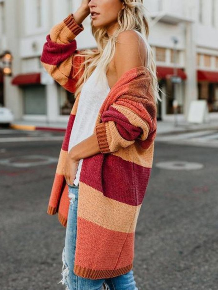 Fashion Color Stitching Knitting Sweater