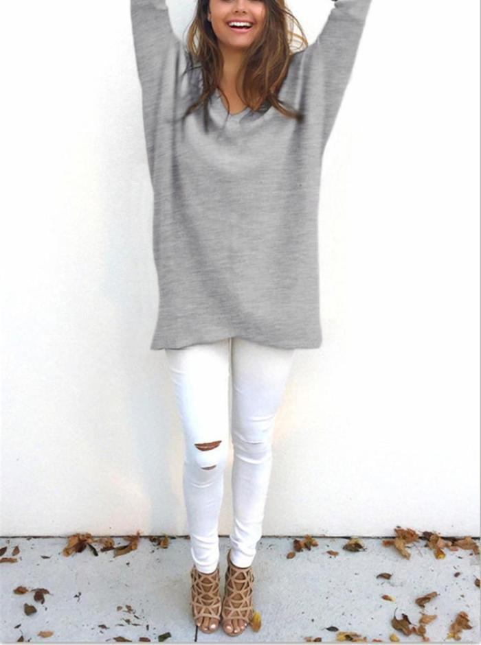 Loose Casual Pure Color Long-Sleeved Sweater